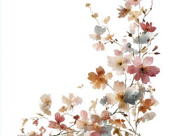 Watercolor Wild Rose Clipart, Floral Branch PNG, Wedding Flower Clipart, Botanical Illustration, Junk Journal Scrapbooking