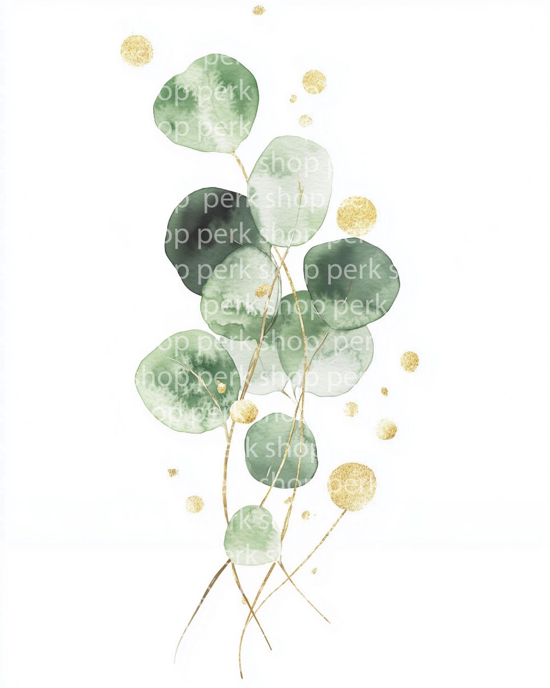 Eucalyptus Gold Leaf Clipart: Watercolor Foliage Art (digital Download ...