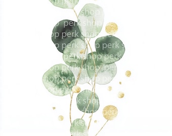 Eucalyptus Gold Leaf Clipart: Watercolor Foliage Art (Digital Download)