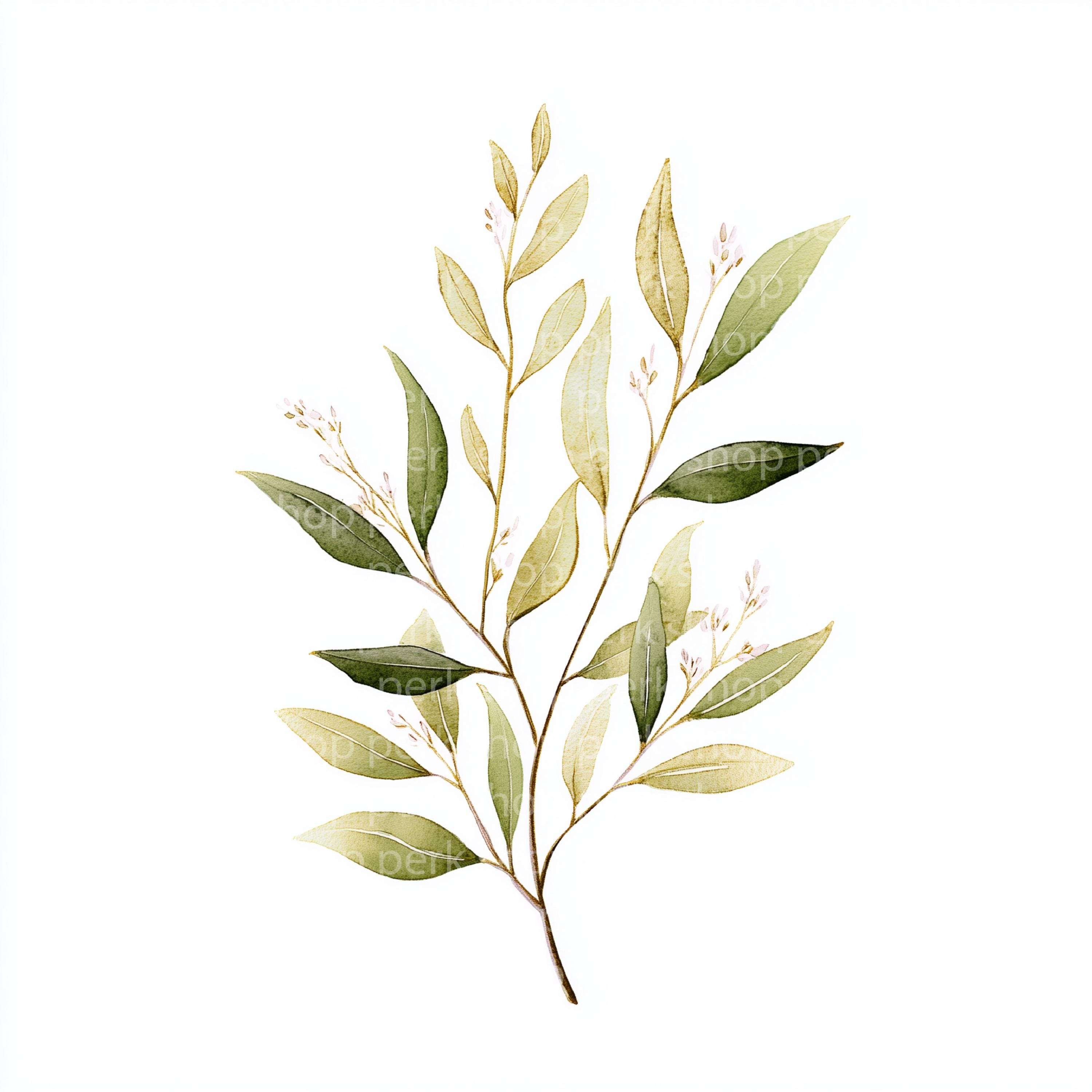 Eucalyptus Gold Leaf Clipart: Watercolor Foliage Art (digital Download ...