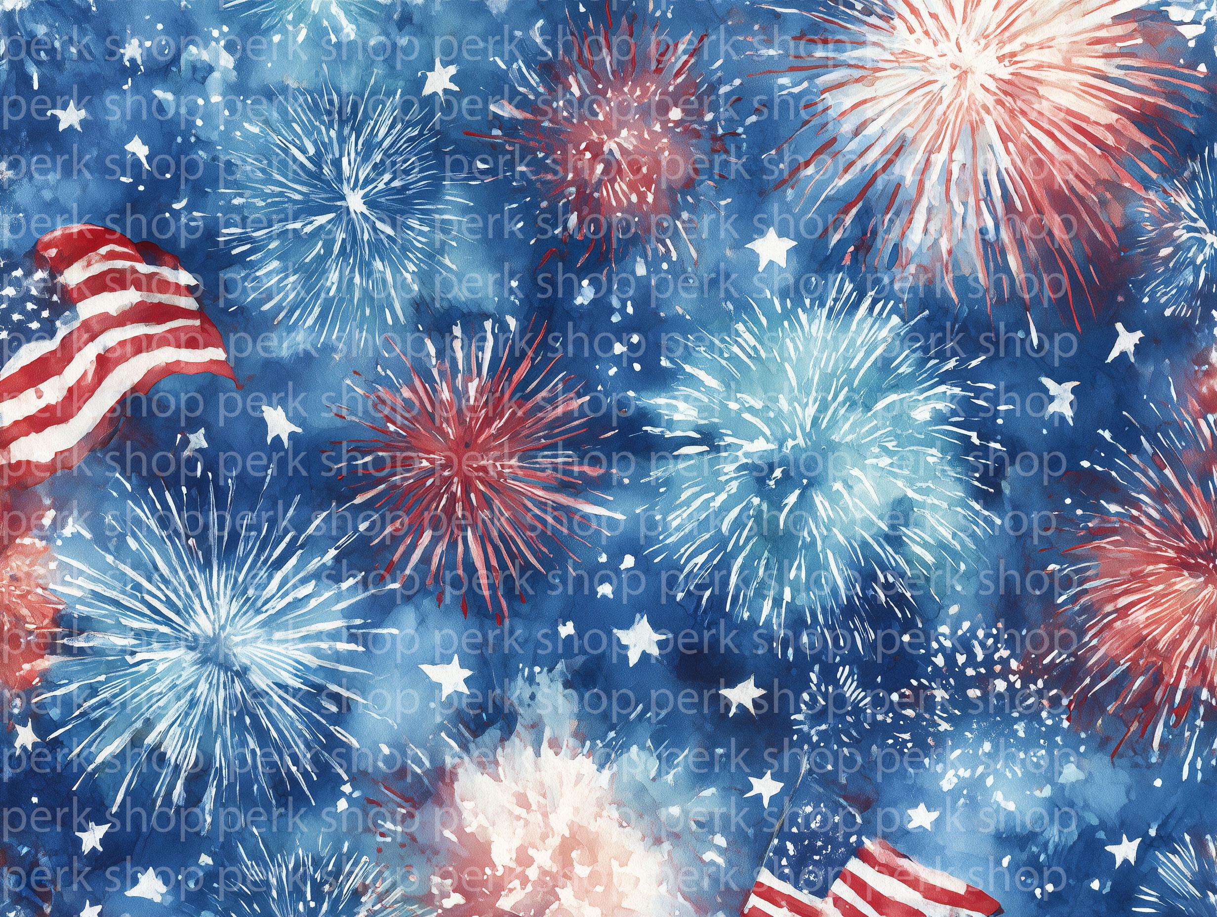 4th of July Watercolor Clipart Bundle, Patriotic USA Fireworks and ...