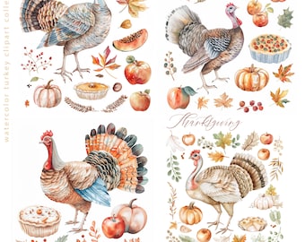 Thanksgiving Turkey Clipart: Watercolor Autumn Floral (Digital Download)