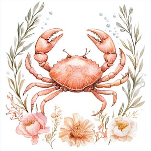 9 imágenes prediseñadas de cangrejo, imágenes costeras, impresión artística de acuarela de vida marina, alta calidad, descarga digital, manualidades de papel, diario basura, álbum de recortes de verano