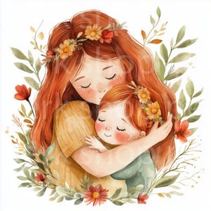 10 Clipart di mamma e bambino, Biglietto per la festa della mamma, Acquerello stampabile, Download digitale, Carta artigianale, Diario dei rifiuti, Illustrazioni d'amore per la mamma