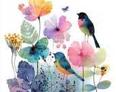 Spring Bird Clipart PNG, Printable Card Design, Garden clipart, Digital File for Card Making