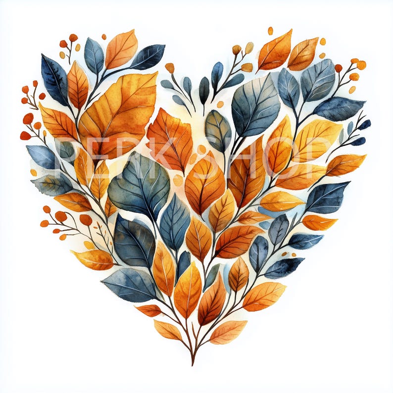 Fall Color Heart Images Watercolor Autumn Heart Leaves Clipart: Fall Foliage (digital Download ...