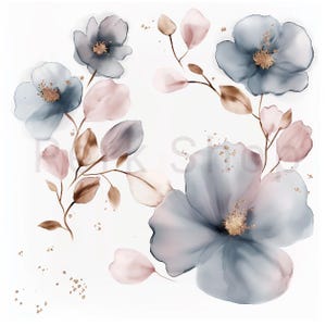 30 シックな花のクリップアート、水彩花のクリップアート、印刷可能な高品質の PNG、デジタル ダウンロード、ペーパー クラフト、スクラップブック画像、ピンク ゴールド