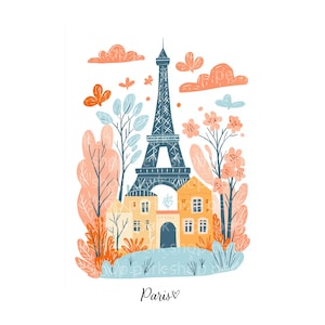 Paris Clipart, Paris druckbare Cartoon-Grafik, hochwertige JPGs, digitaler Download, Papiermodelle, Journal, Wandkunst, Postkarte, Reise