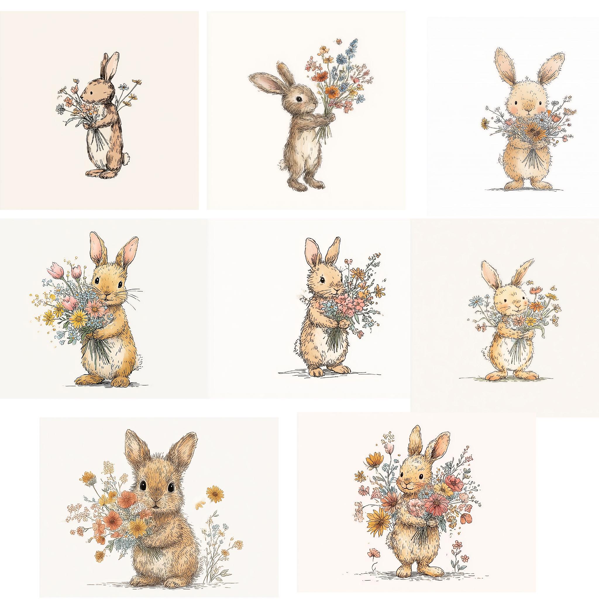 8 Easter Bunny Watercolor Digital – Vintage Spring Rabbit Clipart With ...