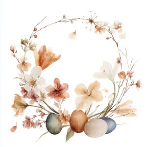 9 Easter Floral Wreath Clipart PNG, Watercolor Spring Flowers Eggs ...