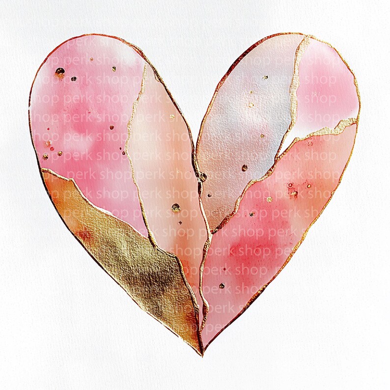 Watercolor Heart Clipart, Pink Gold Heart PNG, Abstract Love Art ...