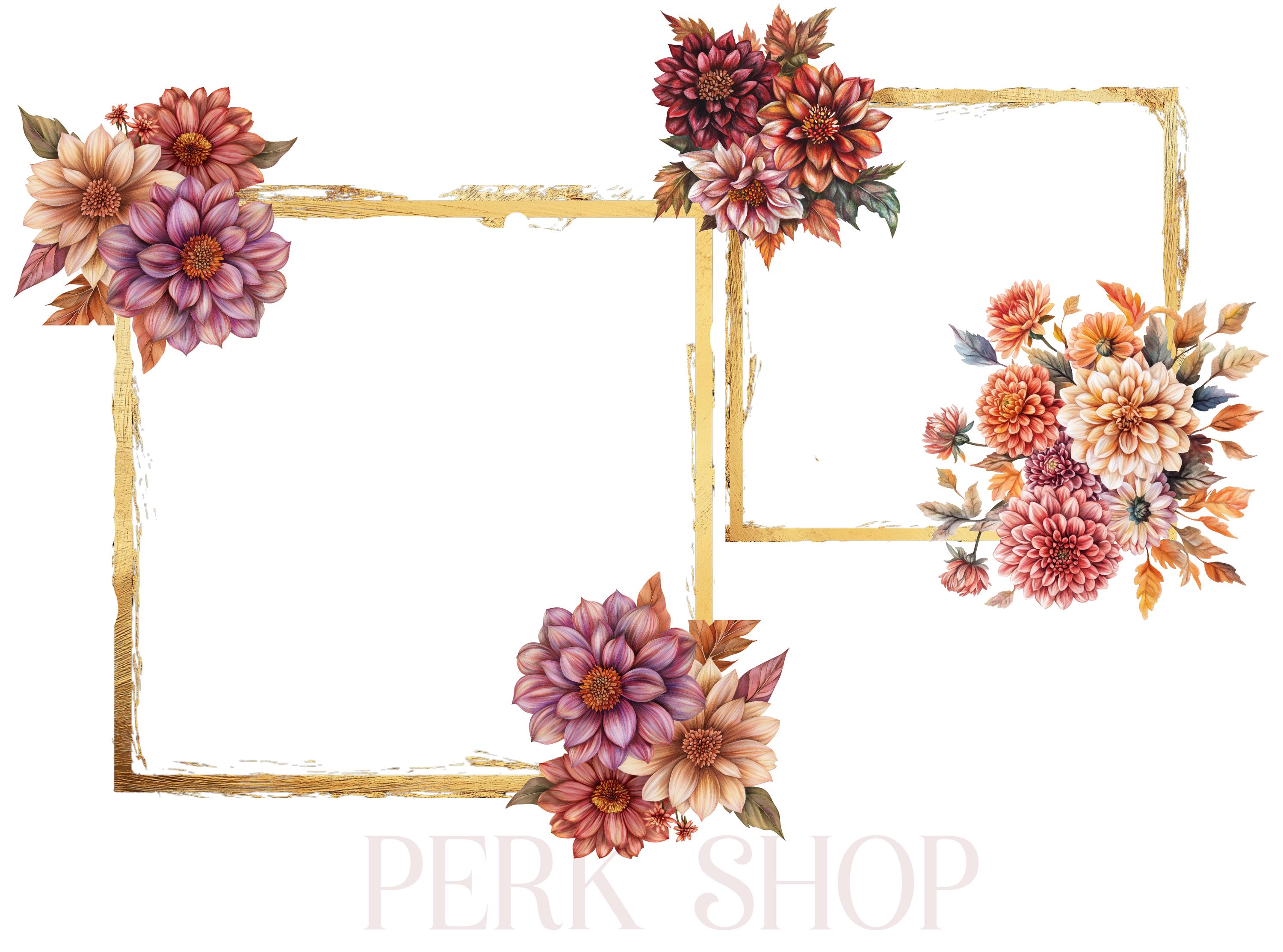 Fall Floral Frame Clipart Bundle: Mums & Wildflowers (20 PNG) (digital ...