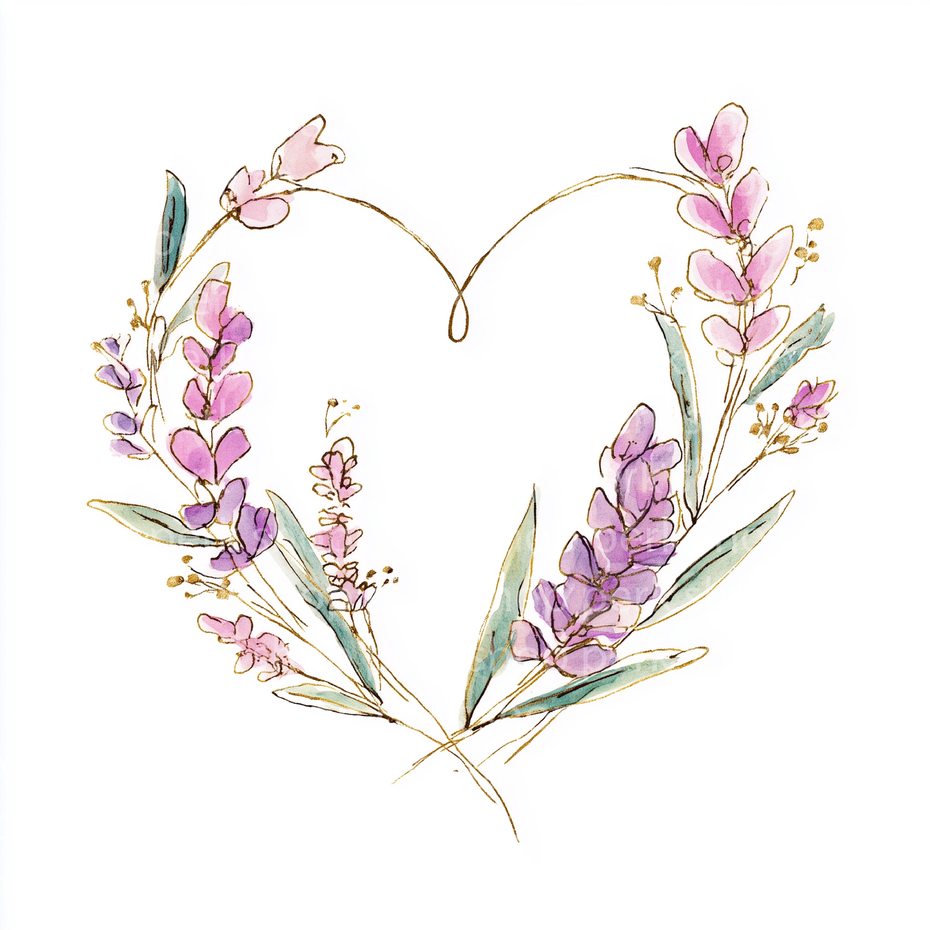 Lavender Wreath Watercolor Clipart: Floral Heart Frame (JPG Digital ...