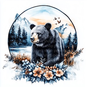 Black Bear Watercolor Clipart: Forest Animal Art (Digital Download)