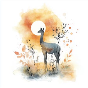8 Wild Llama clipart, Boho animal watercolor, Printable High Quality JPG, Digital download, Paper craft, junk journal, botanical abstract
