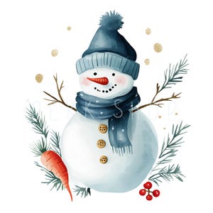 9 Uroczych świątecznych bałwanów akwarela PNG - DIY Craft Supplies, Digital download, Printable winter holidays clipart, Card making, Stickers