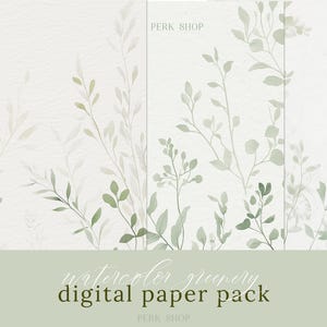 Confezione di carta digitale botanica, Sfondi verdi, Carte per acquerello con fogliame, Pagine per scrapbooking stampabili, Carta per sublimazione, Foglia di eucalipto