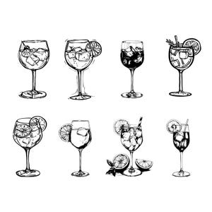 8 Clipart aquarelle Aperol Spritz, cocktails d'été Negroni, Illustration esquisse, apéritif, téléchargement numérique SVG/PNG, icônes de doodle de menu