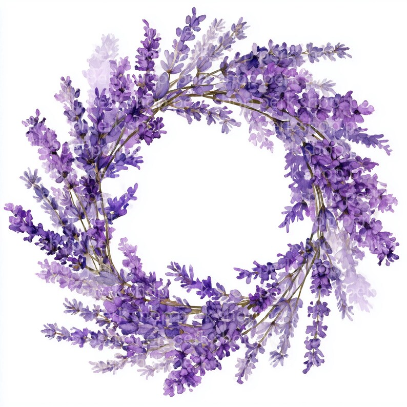Lavender Wreath Watercolor Clipart: Purple Floral Frame (JPG Digital ...
