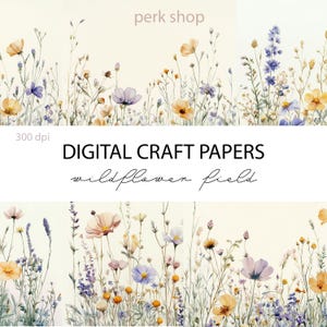 Wildflower Digital paper, Flower backgrounds, Floral scrapbooking papers, Digital printable papers, Junk Journal papers, watercolor flowers