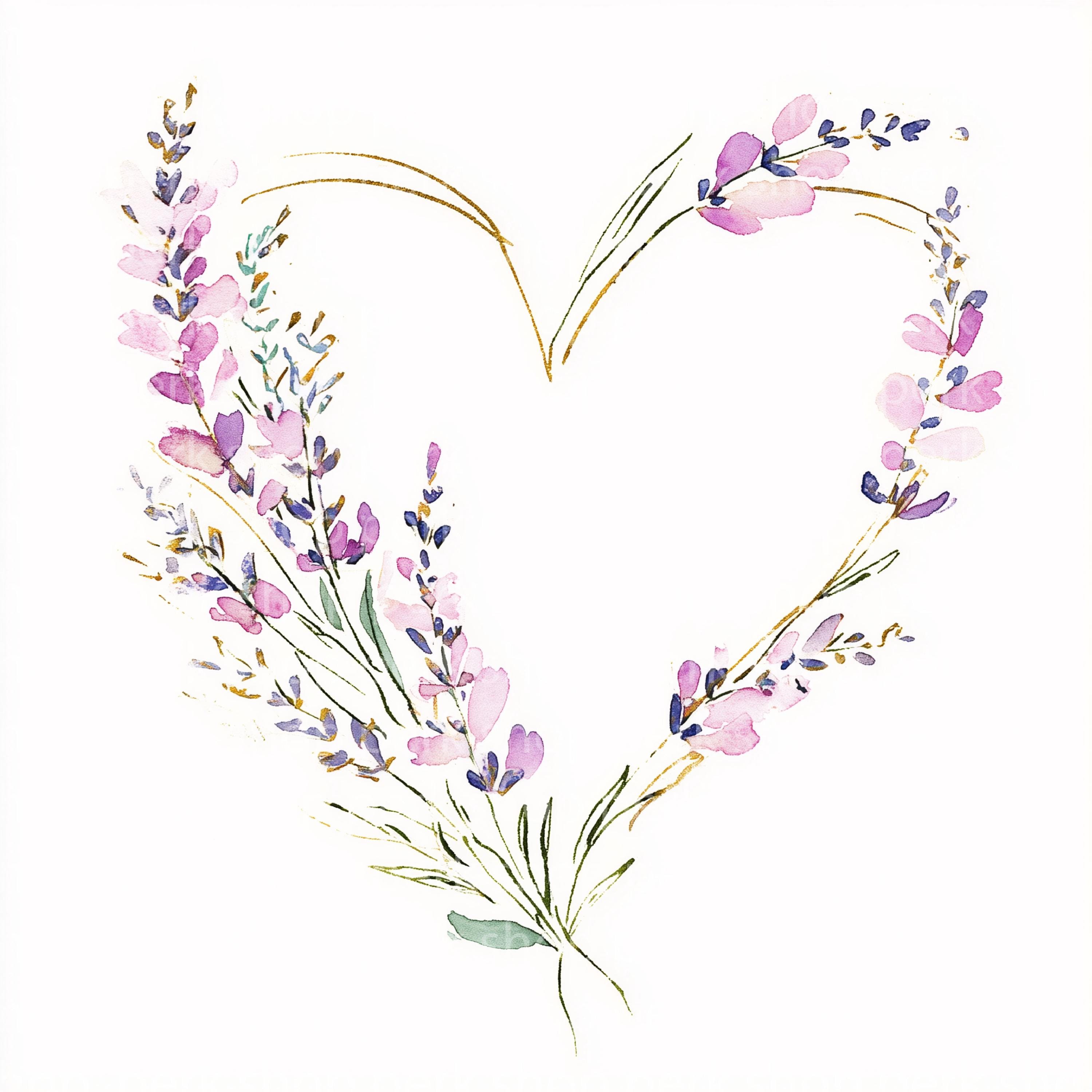 Lavender Wreath Watercolor Clipart: Floral Heart Frame (JPG Digital ...