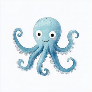 7 schattige baby-octopus clipart, afdrukbare hoge kwaliteit JPG, digitale download, Paper Craft, junk journal, kustprint voor kinderen, oceaanmuurkunst