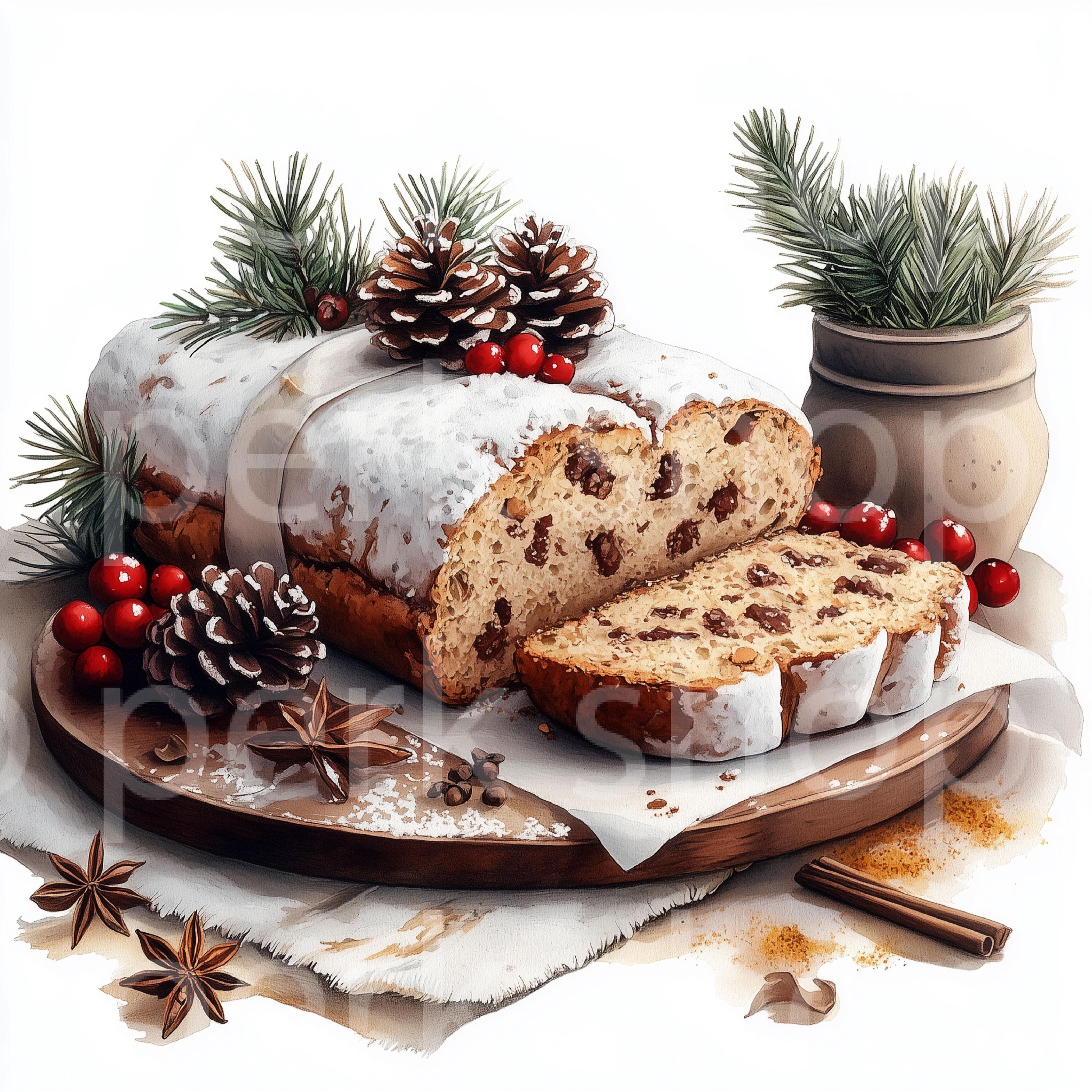 Stollen Bread Vector Christmas Stollen Clipart: Watercolor German Bread (JPG Digital) - Etsy