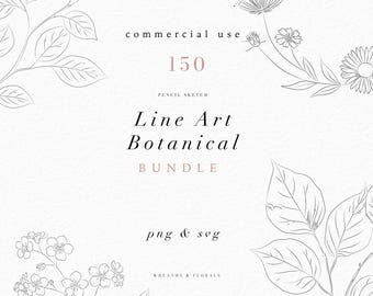 150 Botanical Elements Bundle PNG SVG, Floral Line Art Clipart, Botanical Wreaths, Floral Frames, Wedding Logo Elements, Commercial Use