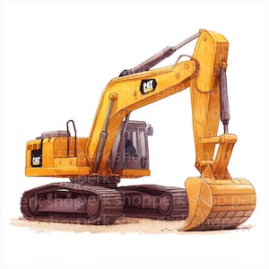 7 Excavator Construction Clipart, Heavy Machinery Illustrations, Printable clipart, High Quality JPG, Paper craft, Boys room decor, Decals
