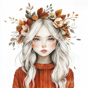 11 clipart di ragazza con capelli biondi e floreali, fata autunnale, stampabile, download digitale, sublimazione, album di ritagli di giornale spazzatura
