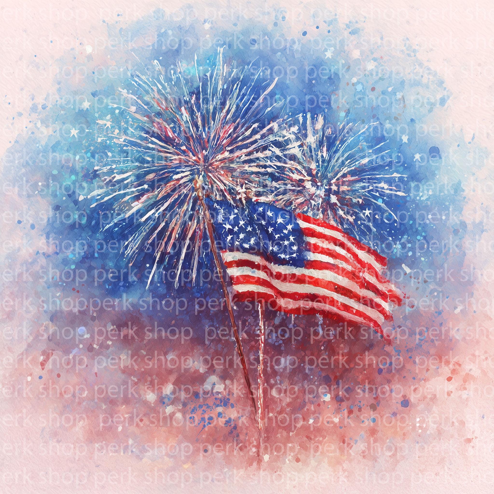 4th of July Watercolor Clipart Bundle, Patriotic USA Fireworks and ...