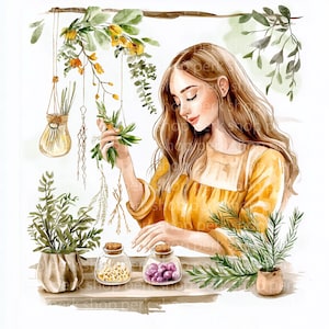 10 imágenes prediseñadas de amantes de las plantas, imágenes prediseñadas de mujer con plantas, ilustración imprimible de Boho, descarga digital, manualidades de papel, diarios basura, JPG de alta calidad