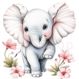 10 entzückende Baby Elefant Clipart Set, perfekte Kinderzimmer Dekor, Aquarell Clip Art, digitaler Download, Papiermodelle, Junk Journal, Printable