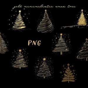 9 sapin de Noël doré PNG, clipart de sapin de Noël, impressions festives pour l'artisanat en papier pour les fêtes, transfert, sublimations, clipart Noël, numérique