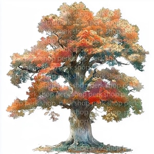 7 Illustration aquarelle d'arbre en automne | Art mural nature d'automne | Conception de faire-part de mariage, oeuvre d'art mural rustique, sublimation, travaux de loisirs créatifs, papiers