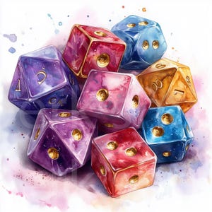 11 D&D Würfel Clipart, Kasino ClipArt, Glücksspiel Aquarell, Druckbare Spiele, Sublimationen, Würfel Aufkleber, Magische Spielzeuge digitaler Sofort-Download