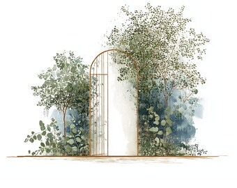 Green Garden Gate Clipart, Botanical Archway Illustration, Elegant Greenery Door , Wedding Entrance Clipart, Digital Floral Design