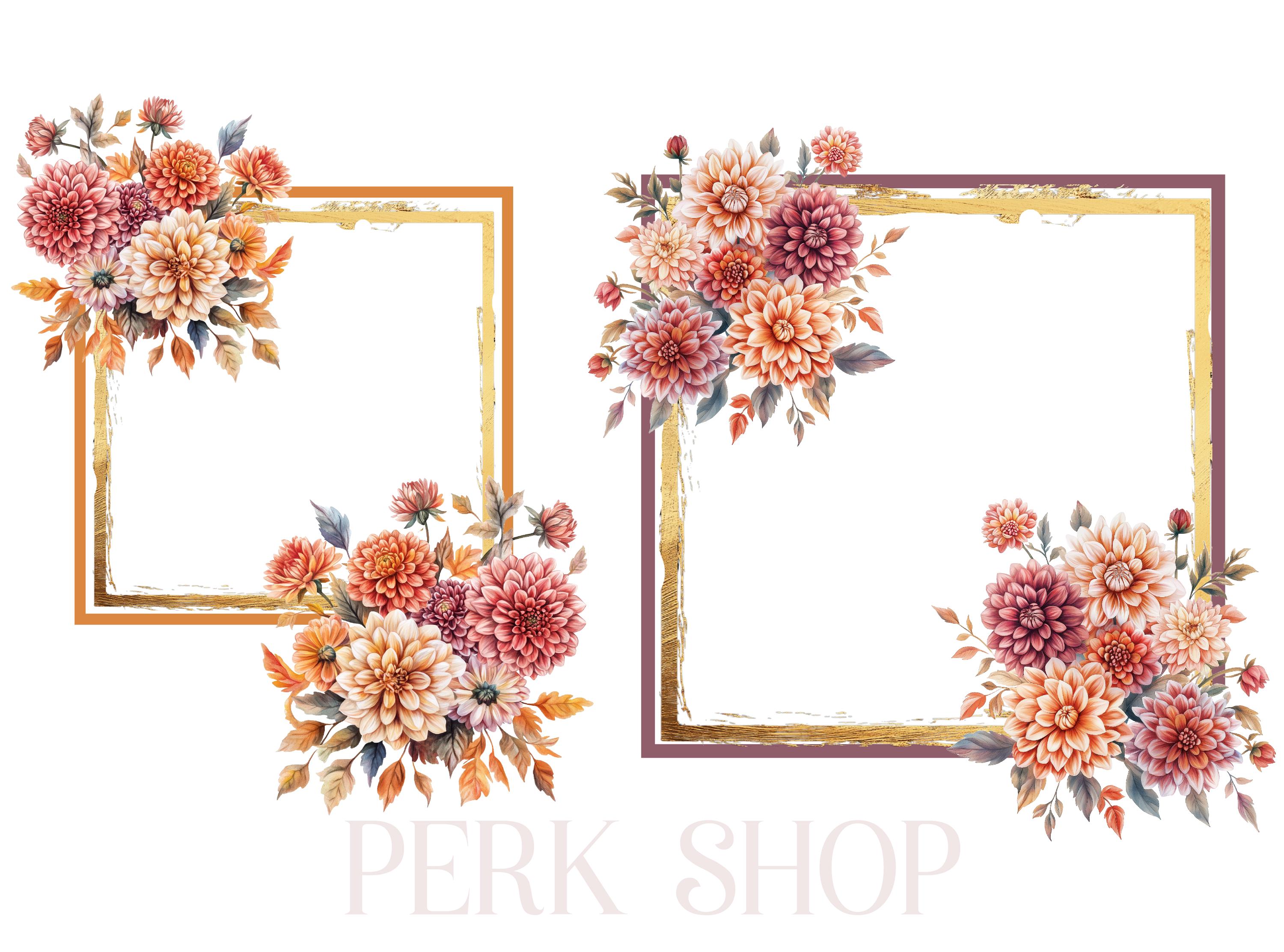 Fall Floral Frame Clipart Bundle: Mums & Wildflowers (20 PNG) (digital ...