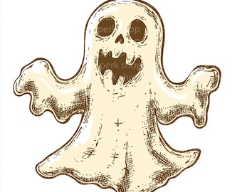 Halloween ghost clipart, spooky ghost PNG, cute ghost illustration, vintage scary ghost, creepy Halloween clipart