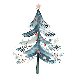 Albero di Natale Scandinavo ad acquerello festivo PNG - Clipart digitale Nordic Chic da scaricare, Arte popolare stampabile, Biglietto di auguri per le vacanze invernali, spazzatura