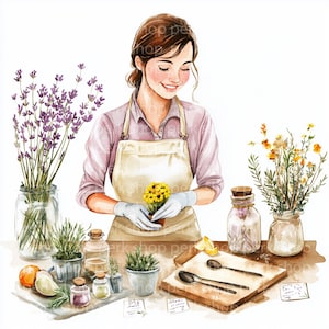 11 clipart de Planting Girl, clipart de Woman Gardening, ilustração Boho para impressão, download digital, artesanato em papel, diários de lixo, JPG de alta qualidade