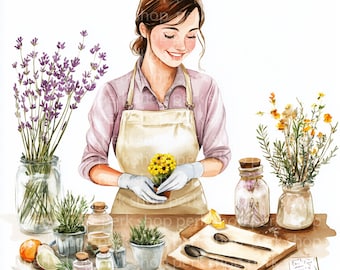 Gardening Girl Clipart: Boho Woman Planting Illustration (Digital Download)