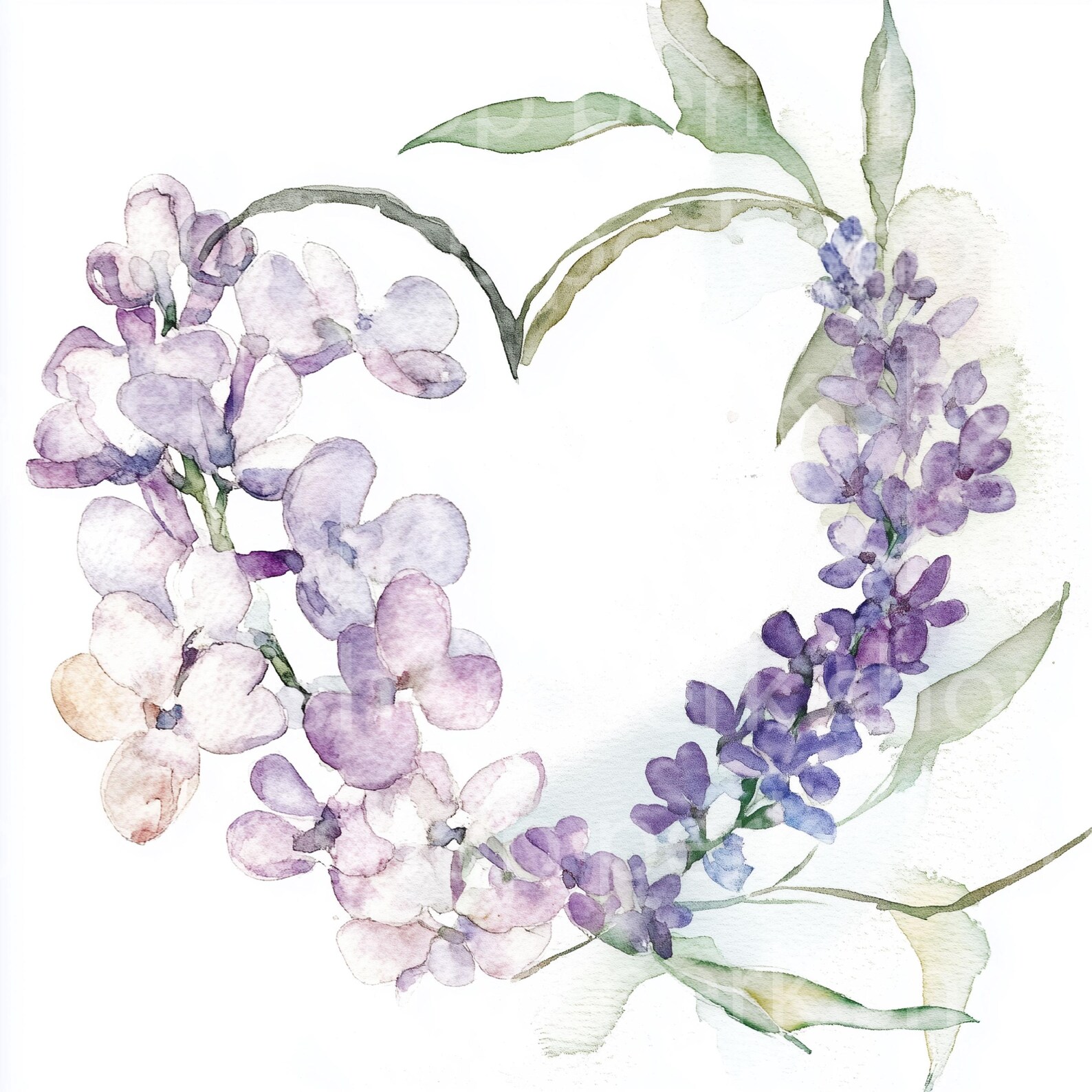 Lilac Floral Heart Wreath Clipart: Watercolor Spring Flowers (digital ...