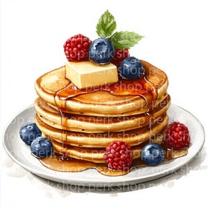 11 Pfannkuchen Clipart, Frühstück Clipart, Ahornsirup druckbares Aquarell, hochwertige JPGs, digitaler Download, Papiermodell, Junk Journals