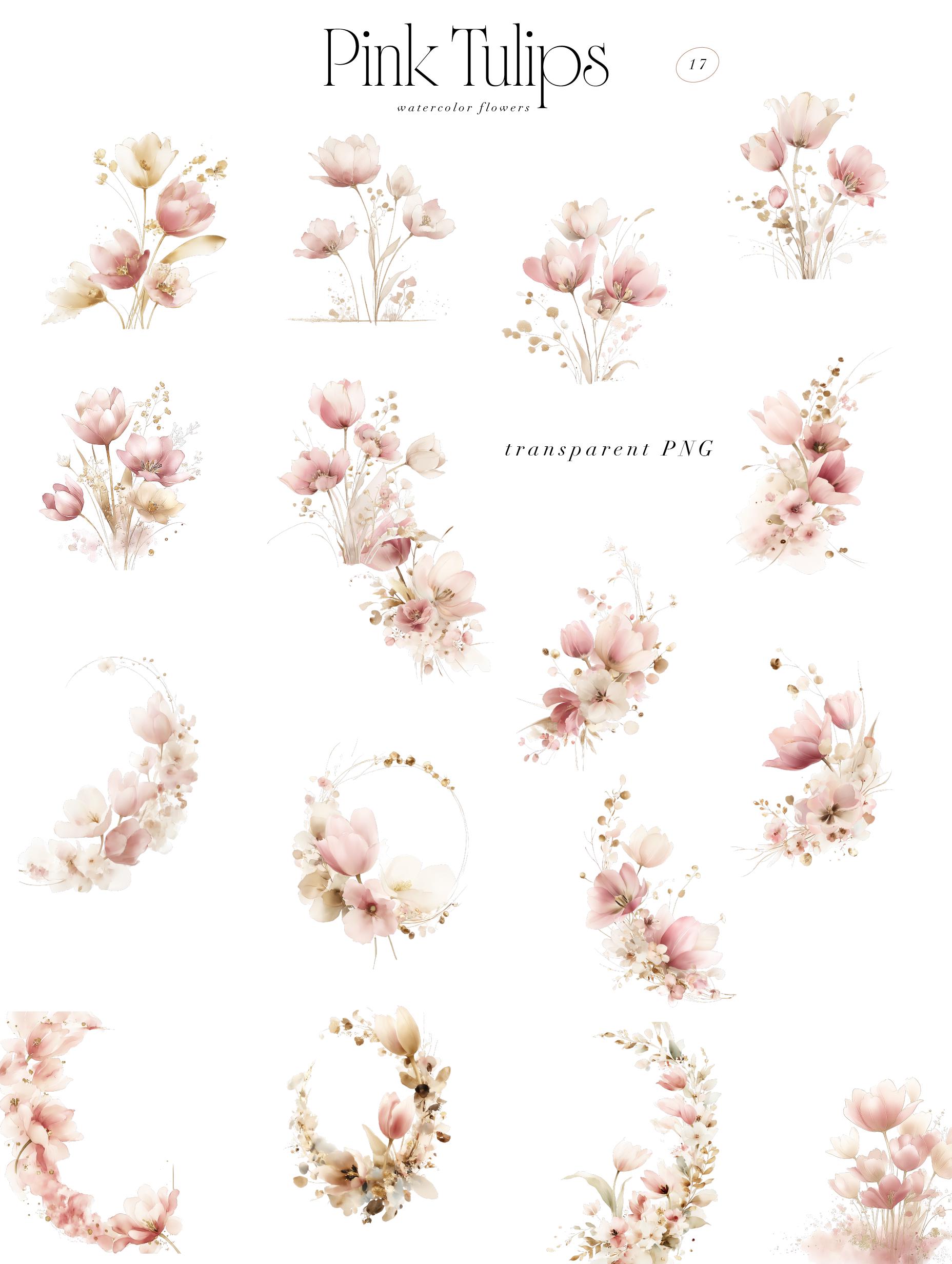Watercolor Pink Tulip Clipart PNG, Elegant Floral Wedding Graphics ...