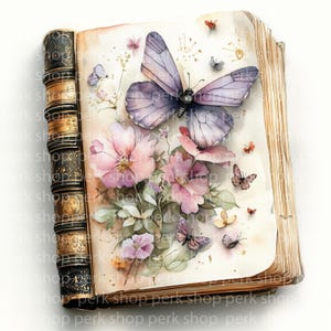9 Vintage Schmetterling Buch Clipart | Aquarell Botanische Illustration | Blumen Antik Buchdruck | Nature Journal Art | Digitaler Download