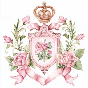 9 preppy Rose Pink Crest aquarel clipart, digitale download, bruiloft of verjaardag afdrukbare kunst, papierkunst, verjaardagskaart, junk journal