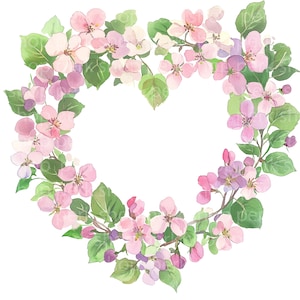 8 PNG Cherry blossom clipart, Sakura wreath watercolor clip art, Printable Spring flowers, paper crafts, junk journal, digital scrapbooking