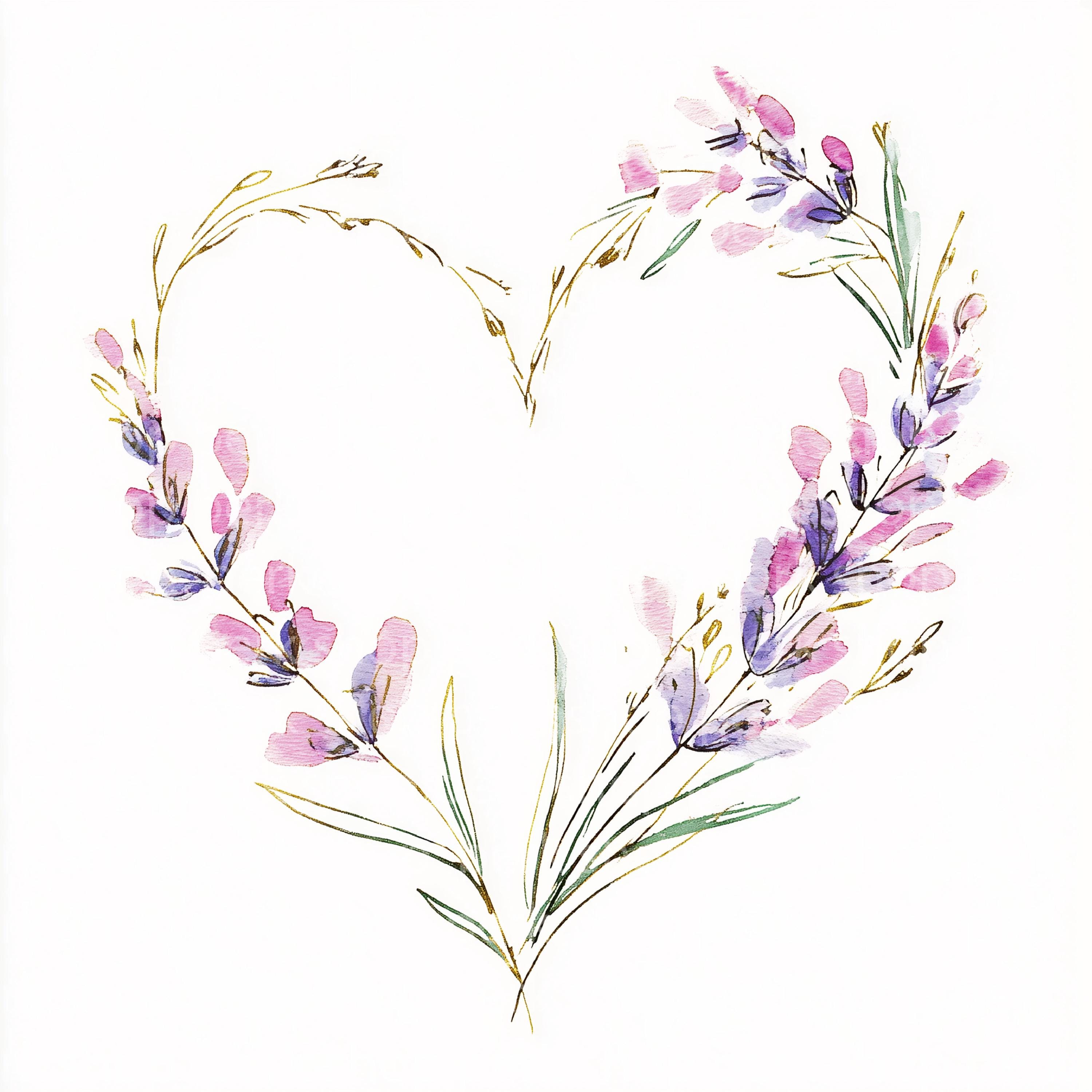 Lavender Wreath Watercolor Clipart: Floral Heart Frame (JPG Digital ...