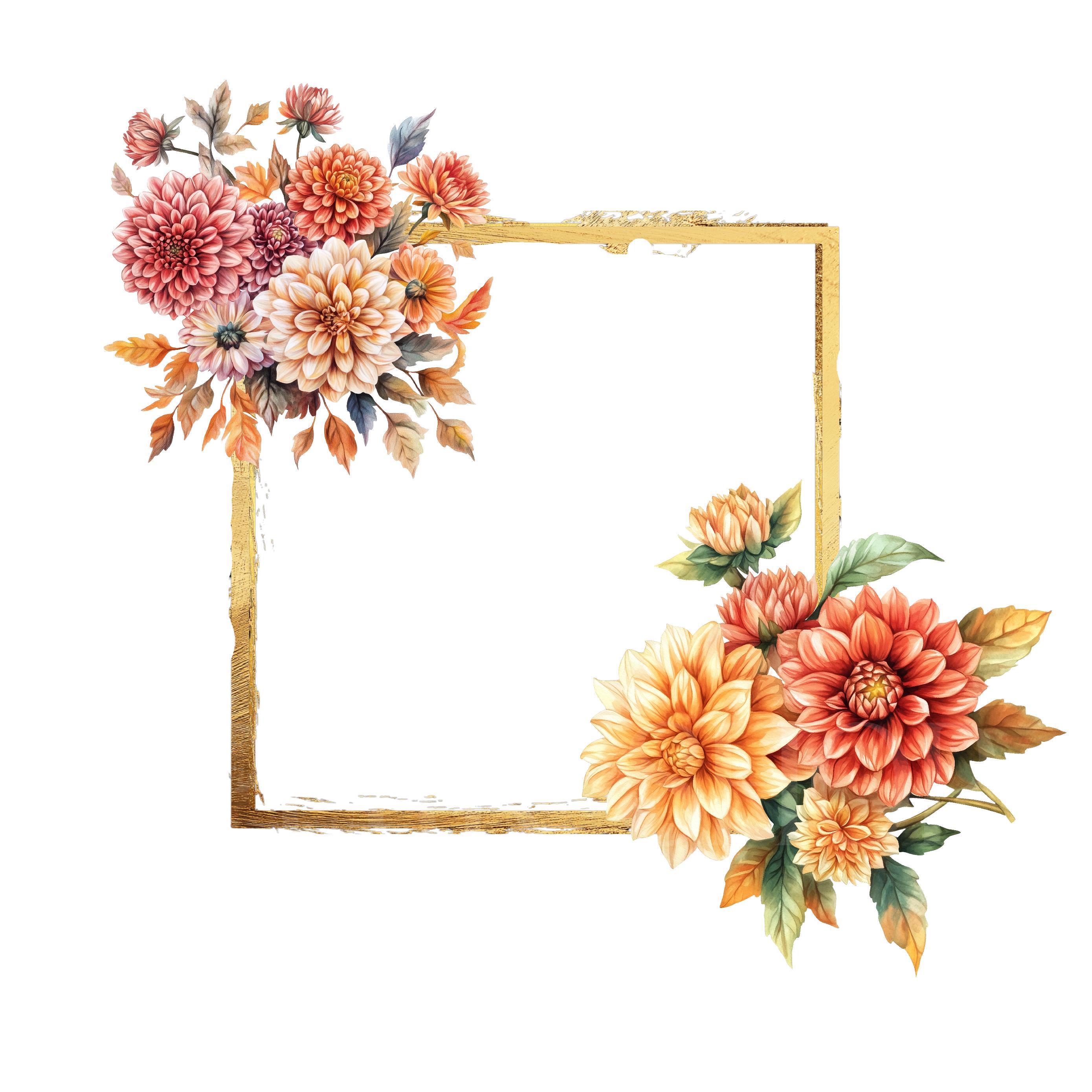 Fall Floral Frame Clipart Bundle: Mums & Wildflowers (20 PNG) (digital ...